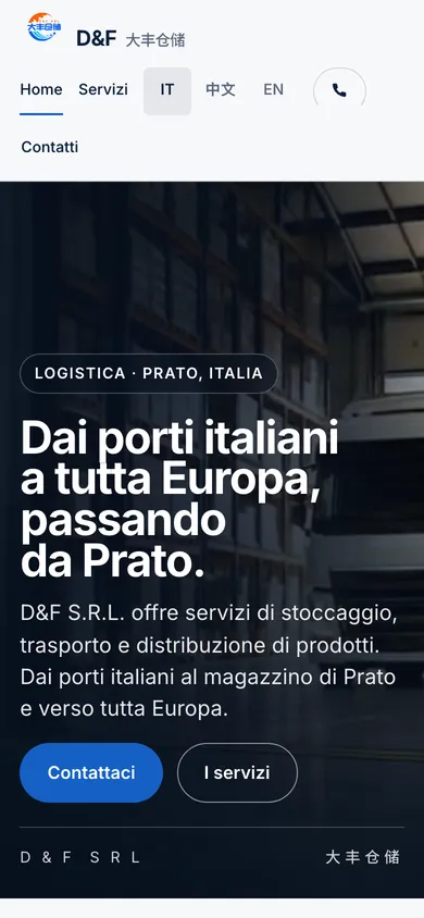 La home di D&F S.R.L. su un telefono